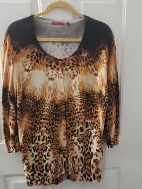 Red Leopard-Print Cardigan in Brown & Black P:23-25" L:28"